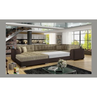 Canapé panoramique convertible CALDERO 5 places beige et chocolat – angle gauche 