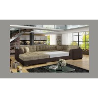 Canapé panoramique convertible CALDERO 5 places beige et chocolat – angle gauche 