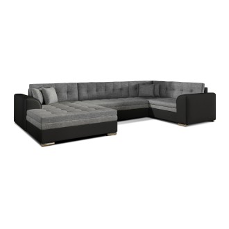 Canapé panoramique convertible CALDERO 5 places gris et noir – angle gauche – 4 coussins 
