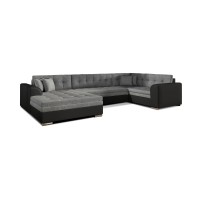 Canapé panoramique convertible CALDERO 5 places gris et noir – angle gauche – 4 coussins 