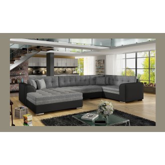 Canapé panoramique convertible CALDERO 5 places gris et noir – angle gauche – 4 coussins 