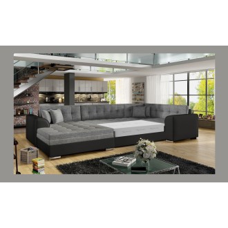 Canapé panoramique convertible CALDERO 5 places gris et noir – angle gauche – 4 coussins 