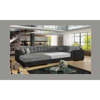 Canapé panoramique convertible CALDERO 5 places gris et noir – angle gauche – 4 coussins 