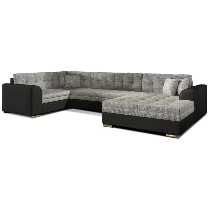 Canapé panoramique convertible CALDERO 5 places gris clair et noir – angle droit 