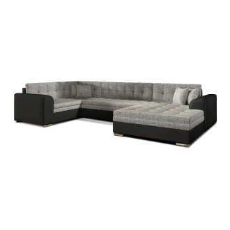 Canapé panoramique convertible CALDERO 5 places gris clair et noir – angle droit 