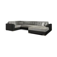 Canapé panoramique convertible CALDERO 5 places gris clair et noir – angle droit 