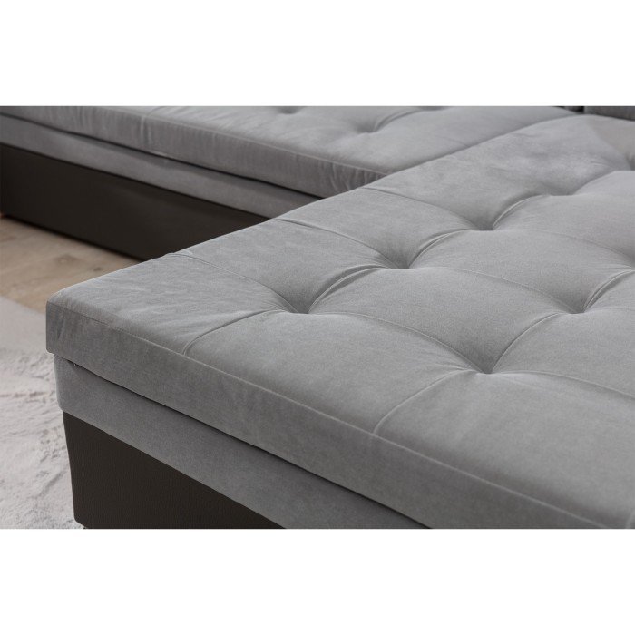 Canapé panoramique convertible CALDERO 5 places gris clair et noir – angle droit 