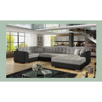 Canapé panoramique convertible CALDERO 5 places gris clair et noir – angle droit 