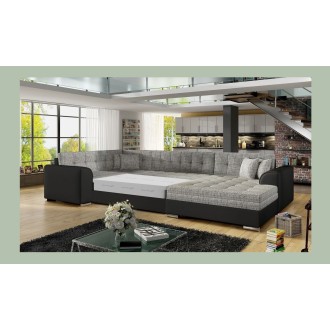 Canapé panoramique convertible CALDERO 5 places gris clair et noir – angle droit 