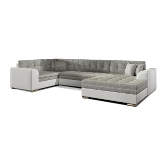 Canapé panoramique convertible CALDERO 5 places gris clair et blanc – angle droit 