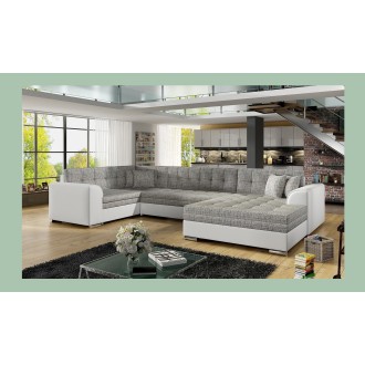 Canapé panoramique convertible CALDERO 5 places gris clair et blanc – angle droit 