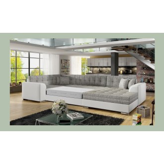 Canapé panoramique convertible CALDERO 5 places gris clair et blanc – angle droit 