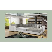 Canapé panoramique convertible CALDERO 5 places gris clair et blanc – angle droit 