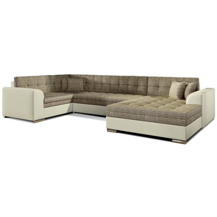 Canapé panoramique convertible CALDERO 5 places beige et crème – angle droit 