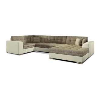 Canapé panoramique convertible CALDERO 5 places beige et crème – angle droit 