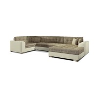 Canapé panoramique convertible CALDERO 5 places beige et crème – angle droit 