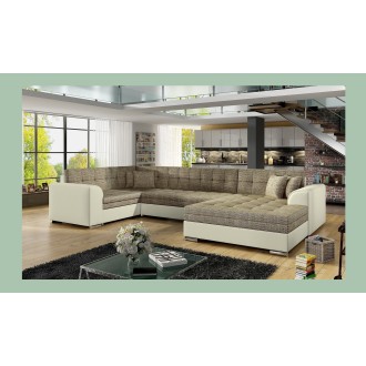 Canapé panoramique convertible CALDERO 5 places beige et crème – angle droit 
