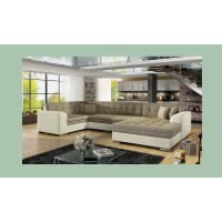 Canapé panoramique convertible CALDERO 5 places beige et crème – angle droit 