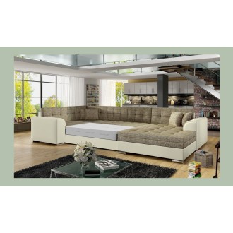 Canapé panoramique convertible CALDERO 5 places beige et crème – angle droit 