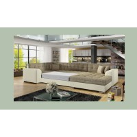Canapé panoramique convertible CALDERO 5 places beige et crème – angle droit 
