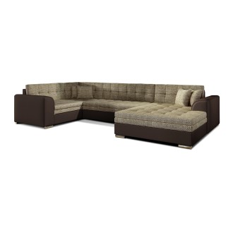 Canapé panoramique convertible CALDERO 5 places beige et chocolat – angle droit 