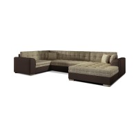 Canapé panoramique convertible CALDERO 5 places beige et chocolat – angle droit 