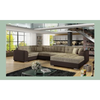 Canapé panoramique convertible CALDERO 5 places beige et chocolat – angle droit 