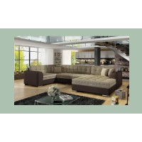 Canapé panoramique convertible CALDERO 5 places beige et chocolat – angle droit 
