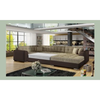 Canapé panoramique convertible CALDERO 5 places beige et chocolat – angle droit 