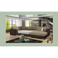 Canapé panoramique convertible CALDERO 5 places beige et chocolat – angle droit 