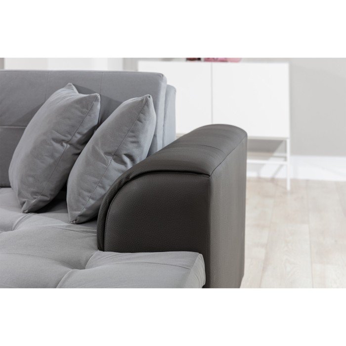 Canapé panoramique convertible CALDERO 5 places beige et chocolat – angle droit 