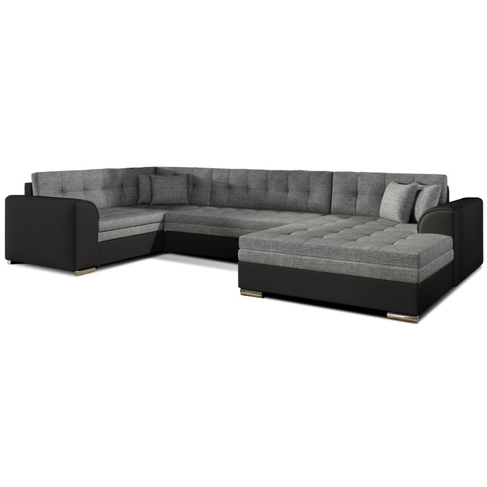 Canapé panoramique convertible CALDERO 5 places gris et noir – angle droit 