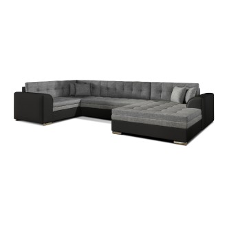 Canapé panoramique convertible CALDERO 5 places gris et noir – angle droit 