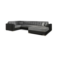 Canapé panoramique convertible CALDERO 5 places gris et noir – angle droit 