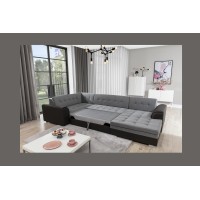 Canapé panoramique convertible CALDERO 5 places gris et noir – angle droit 