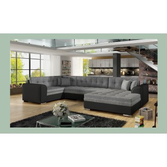 Canapé panoramique convertible CALDERO 5 places gris et noir – angle droit 