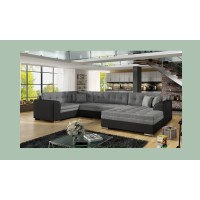 Canapé panoramique convertible CALDERO 5 places gris et noir – angle droit 