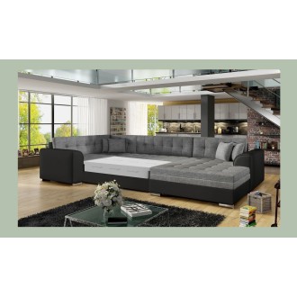 Canapé panoramique convertible CALDERO 5 places gris et noir – angle droit 