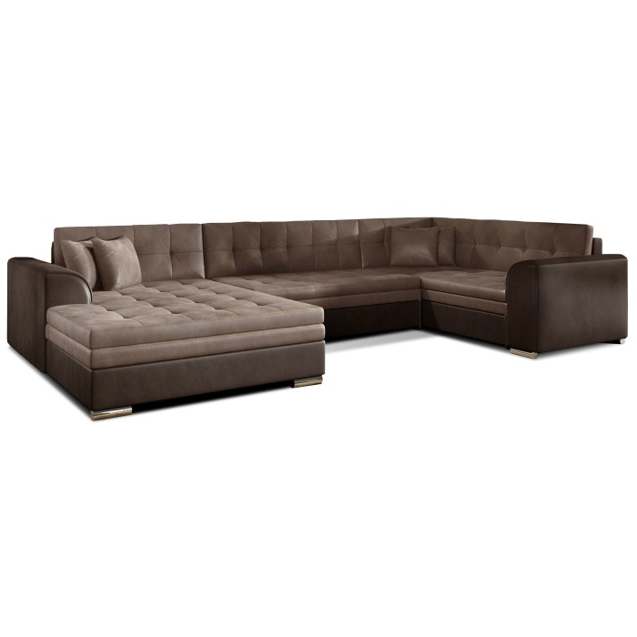 Canapé panoramique convertible CALDERO 5 places marron – angle gauche 
