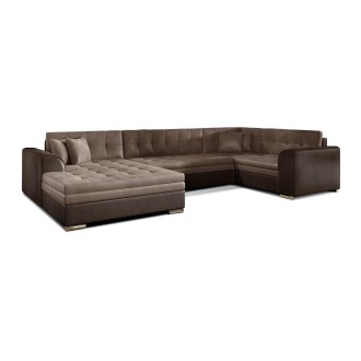 Canapé panoramique convertible CALDERO 5 places marron – angle gauche 