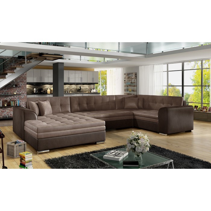 Canapé panoramique convertible CALDERO 5 places marron – angle gauche 