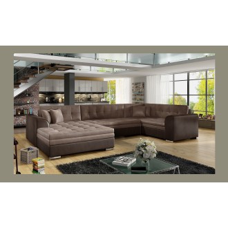 Canapé panoramique convertible CALDERO 5 places marron – angle gauche 