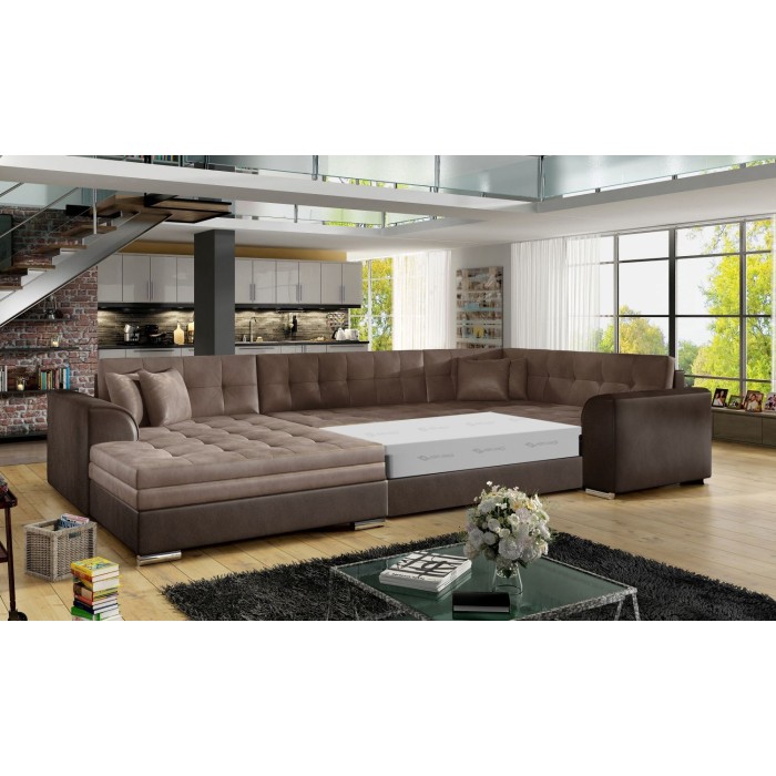 Canapé panoramique convertible CALDERO 5 places marron – angle gauche 