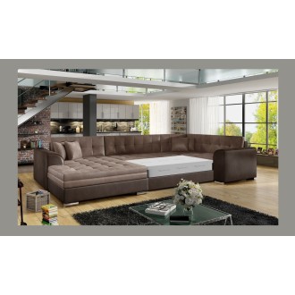 Canapé panoramique convertible CALDERO 5 places marron – angle gauche 