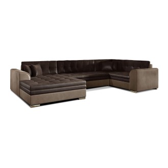 Canapé panoramique convertible CALDERO 5 places marron – angle gauche – 4 coussins 
