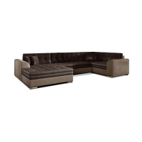 Canapé panoramique convertible CALDERO 5 places marron – angle gauche – 4 coussins 