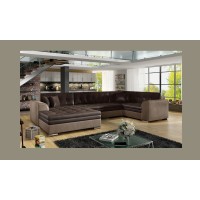 Canapé panoramique convertible CALDERO 5 places marron – angle gauche – 4 coussins 