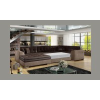Canapé panoramique convertible CALDERO 5 places marron – angle gauche – 4 coussins 