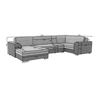 Canapé panoramique convertible CALDERO 5 places marron – angle gauche – 4 coussins 