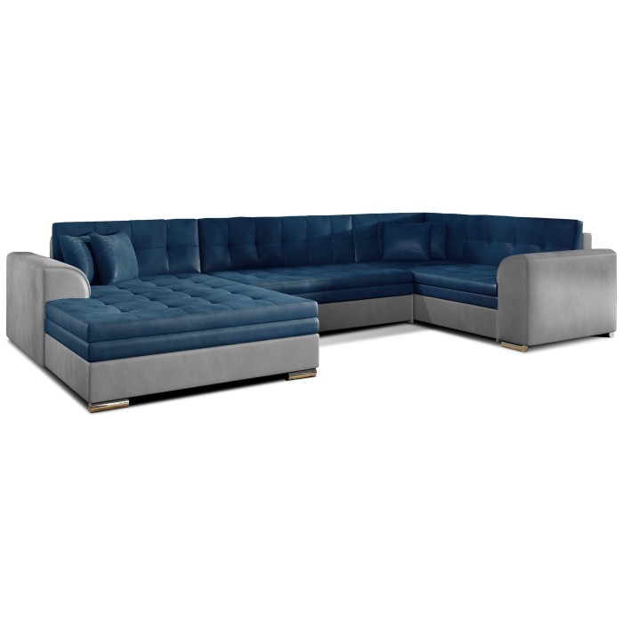 Canapé panoramique convertible CALDERO 5 places bleu marine et gris – angle gauche 